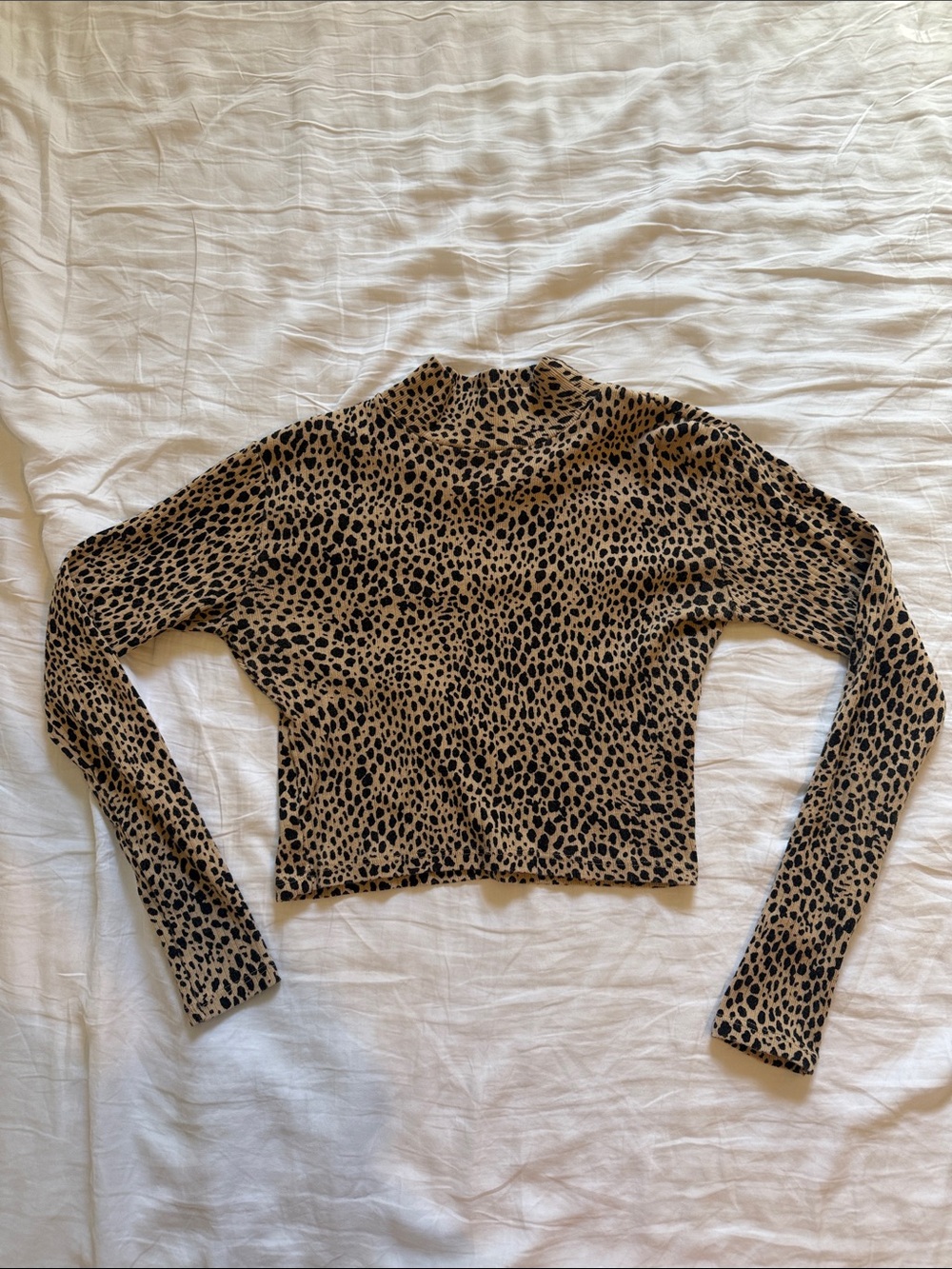 Brandy Melville Leopard Print Long Sleeve Mock Neck Top - Tan & Black